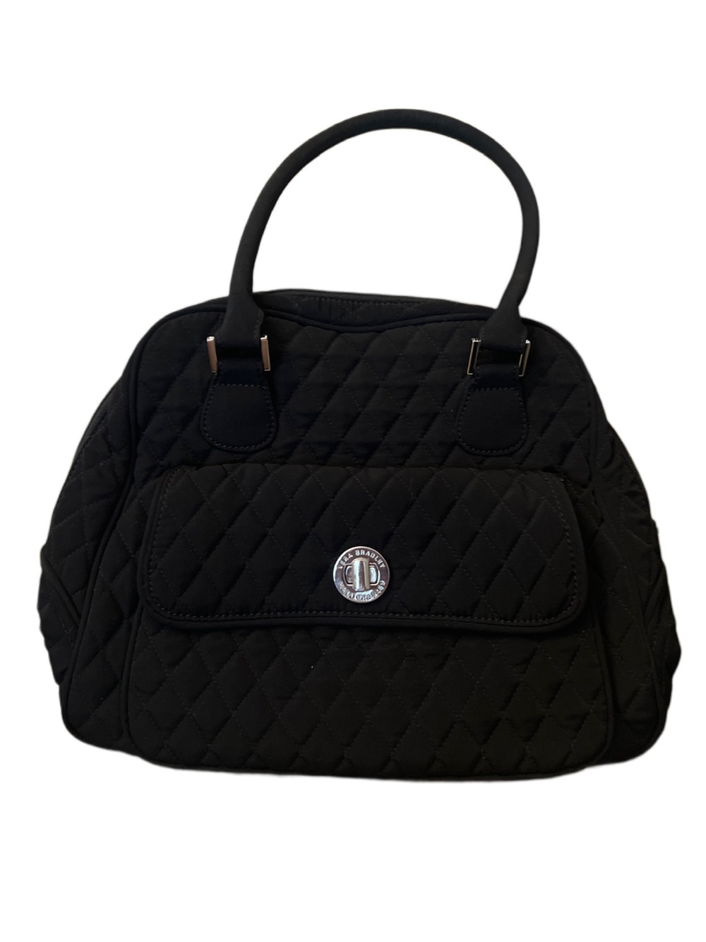 Vera Bradley Black Quilted Turn-lock Handbag With Leopard Print Inside